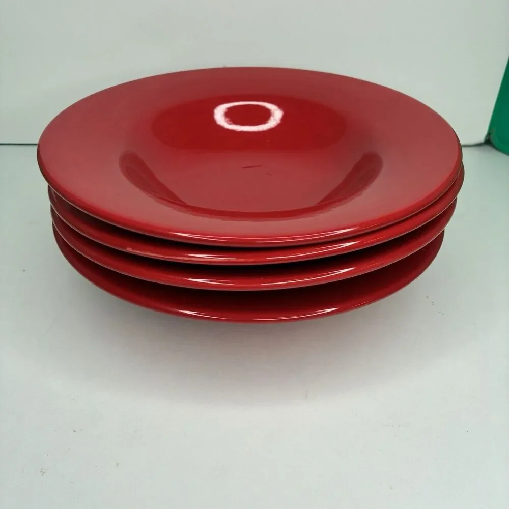 Pottery Barn Rimmed 10 1/4 In Pasta Soup Bowls Sausalito Cherry Red Set Of 4